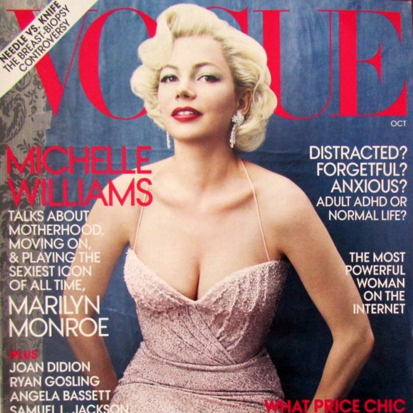 VOGUE MAGAZINE, MICHELLE WILLIAMS COVER, MARILYN MONROE MOVIE ROLE, OCT 2011 - Picture 1 of 9